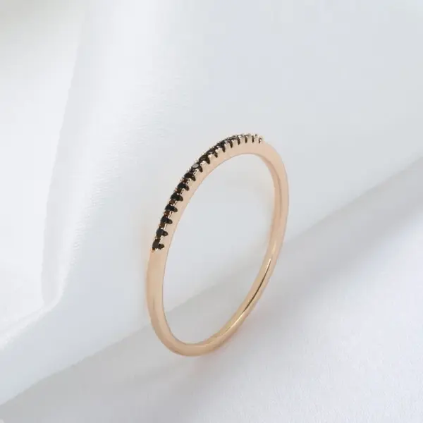 Wholesale New Simple Black Zircon Ring 585 Rose Gold Plain Ring Versatile Women's Finger Ring Luxury Style Geometry Pattern