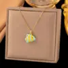 Wholesale Women’s Fish Pendant Necklace With Inlay Artificial Rhinestones, 18K Real Gold Plated Copper, Water Plating On Cable Chain