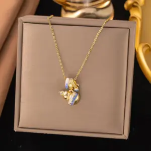 Wholesale Women’s Gourd Pendant Necklace With Inlay Artificial Rhinestones, 18K Real Gold Plated Copper, Water Plating On Cable Chain
