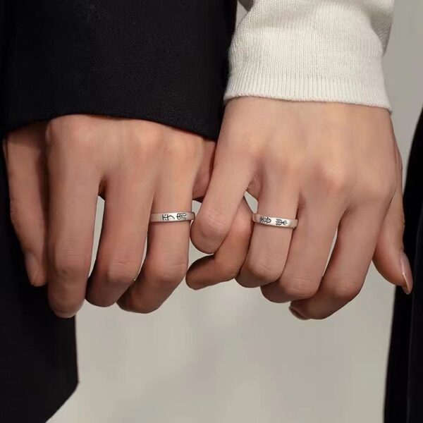 Wholesale 925 Silver Plated Ping An Happy Couple's Ring Valentine's Day Open Ring for Men and Women