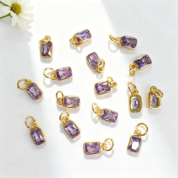 Wholesale 18K Gold Plated Copper Color Retention Rectangular Colorful Zircon Twelve Constellation Stone Pendant DIY Jewelry Hanging Water Plated Imitation Gold Geometric