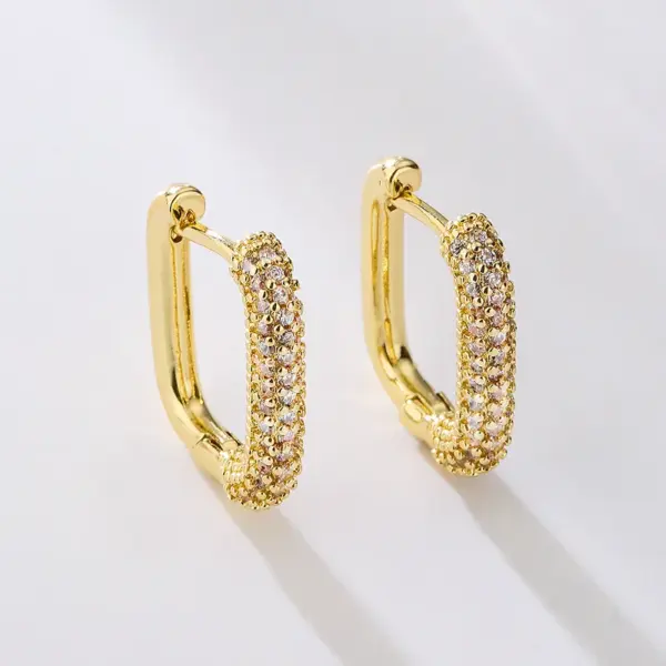 Wholesale 18K Gold Plated Copper Zircon Geometric Hoop Earrings