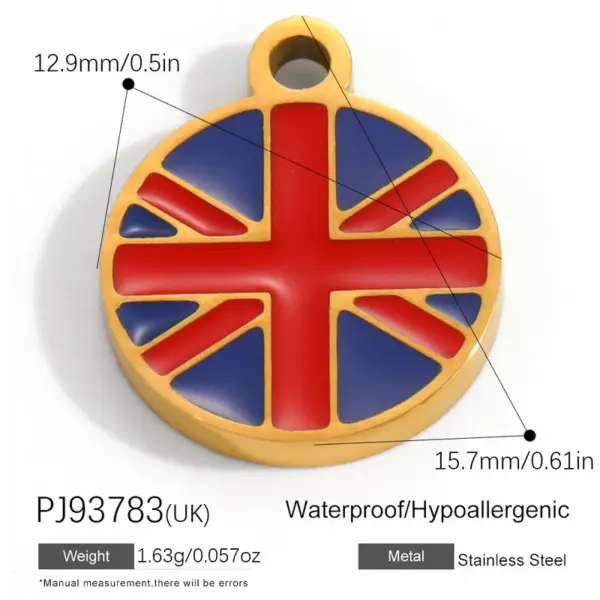 Wholesale National Flag Pendant In 304 Stainless Steel With 0.03µm PVD Coated 18K Real Gold Plating And Enamel Finish, 1 PCS Package