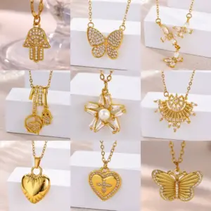 Wholesale Three-dimensional Palm Pendant Necklace For Women With 18K Real Gold Plated Copper And Zircon Inlay, PVD Coated Cable Chain