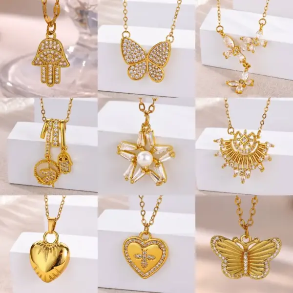 Wholesale Three-dimensional Palm Pendant Necklace For Women With 18K Real Gold Plated Copper And Zircon Inlay, PVD Coated Cable Chain
