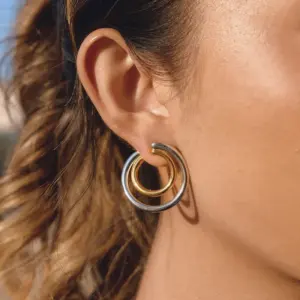 Wholesale Geometric Stud Earrings For Women, Waterproof Non Tarnish 304 Stainless Steel With 18K Real Gold PVD Coated Plating 0.01µm Thickness