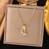 Wholesale Women’s Quadrilateral Pendant Necklace With Inlay Artificial Rhinestones, 18K Real Gold Plated Copper, Water Plating On Cable Chain