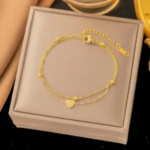 6 [Ae2027] Heart Double Layer Bead Necklace Bracelet / Gold