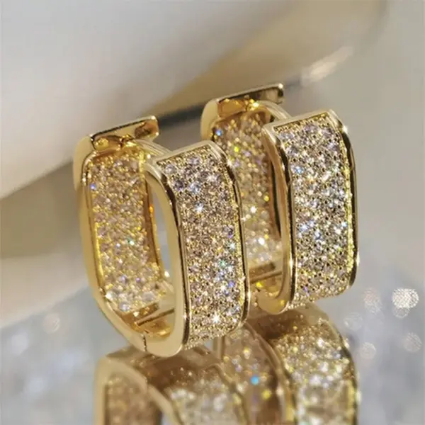 Wholesale Copper Zircon U Shape Shiny Hoop Earrings For Women'S
