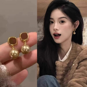 A2699 gold-french unique caramel pearl color stud earrings