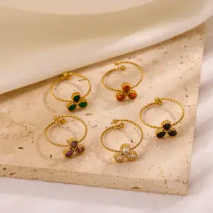 Wholesale Simple Exquisite Fashion Elegant Light Luxury High-End Gorgeous Versatile Open Ring Titanium Steel Vacuum Electroplated 18K Gold Plated Rhinestone Zircon Ring