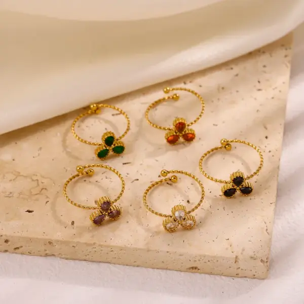 Wholesale Simple Exquisite Fashion Elegant Light Luxury High-End Gorgeous Versatile Open Ring Titanium Steel Vacuum Electroplated 18K Gold Plated Rhinestone Zircon Ring