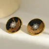 oly-5989288e97b567ceed62da8a00f38d5a Wholesale 18K Gold Plated 304 Stainless Steel Vacuum Electroplating (In-Furnace) Rhinestone Eight-Pointed Star Sun Bee Mixed Color (Jewelry Metal Contrast) Oil Drop Bohemian Style (Floral Print) Earrings For Women Independence Day