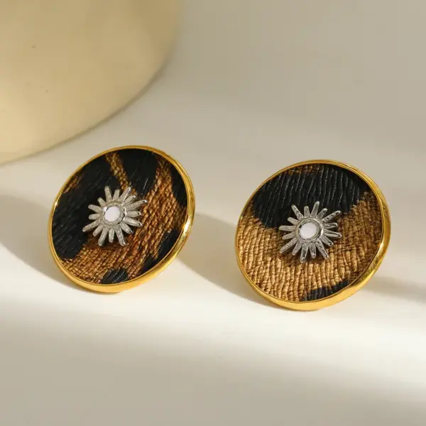 oly-5989288e97b567ceed62da8a00f38d5a Wholesale 18K Gold Plated 304 Stainless Steel Vacuum Electroplating (In-Furnace) Rhinestone Eight-Pointed Star Sun Bee Mixed Color (Jewelry Metal Contrast) Oil Drop Bohemian Style (Floral Print) Earrings For Women Independence Day