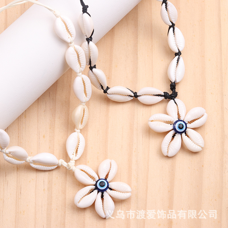 Wholesale European and American fashion exaggerated necklace demon eyes shell pendant summer holiday style necklace retractable jewelry women