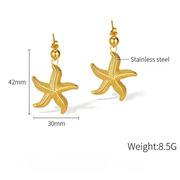 Wholesale Ocean Pattern Tassel Stud Earrings For Women, 304 Stainless Steel With 18K Real Gold PVD Coated Plating, 0.01µm Thickness