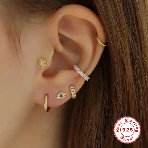Wholesale 1 Piece Ear Cartilage Rings & Studs Fashion Devil'S Eye 925 Sterling Silver Plating Rhinestones