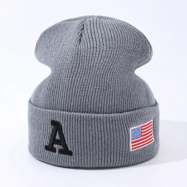Wholesale Thermal Knitting Wool Cap Embroidery Letter A American Flag Pattern Autumn And Winter Fashion Street Style Hip Hop Street Snap High Street Men's And Women's Hats