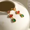 Wholesale Oval Stud Earrings For Women With Bezel Setting, 18K Real Gold Plated 304 Stainless Steel, PVD Coated Featuring Zircon Inlay