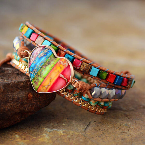 oly-59e4349d981a53916eed6b5590ae80db Wholesale heart-shaped 5-color natural Emperor stone leather wrapped bracelet woven multi-layer bracelet manufacturer