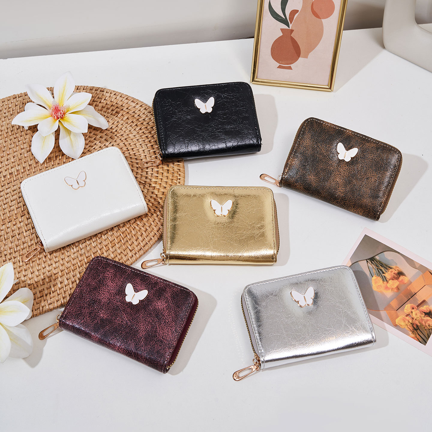 Wholesale High-quality leather wallet, clutch, butterfly coin purse, mini card holder