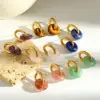 Wholesale Circle Stud Earrings For Women In 18K Gold Plated 304 Stainless Steel With Natural Stone Inlay