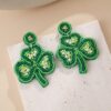 Wholesale San Pa Festival Clover Fabric Rice Bead Earrings Creative Irish Festival Hand-sewn Earrings