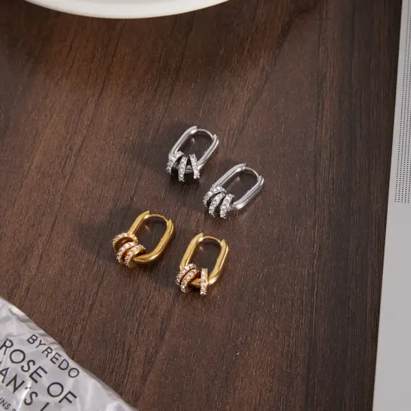 Wholesale U Shape Earrings For Women, Waterproof Non Tarnish 304 Stainless Steel With 18K Real Gold Plated And Rhinestones, PVD Coated