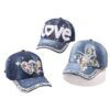 Wholesale Denim Baseball Cap Women Fashion Color Diamond Love Love Butterfly Curved Cornice Cap in stock