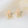 Wholesale Enamel Flowers Stud Earrings In Copper With 14K Real Gold Plated And Rhinestones, Featuring 925 Sterling Silver Ear Pins