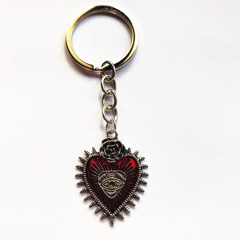 Wholesale Cross-border new gothic punk style Devil eye black rose love keychain European and American personality dark keychain