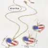 Wholesale Fashionable American Flag Heart Pendant Jewelry Set For Women Elegant Zinc Alloy Rhinestone Earrings Necklace And Bracelet