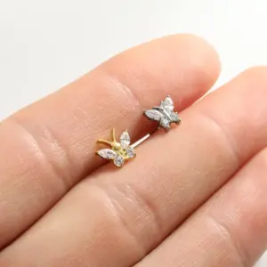 Wholesale Titanium Alloy Gold Plated Vacuum Electroplating (In Furnace) Gold Steel Color Zircon Geometric Inlaid Unisex Piercing Lip Stud