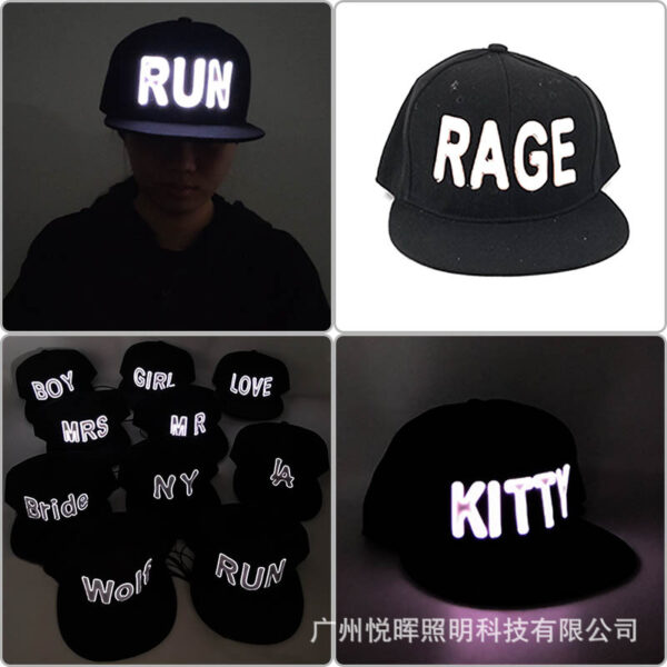 Wholesale  casual letter luminous baseball cap stage performance electric syllable hip hop trendy men and women cap