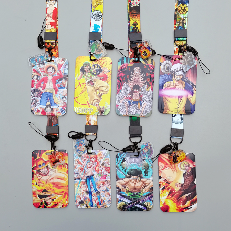 Wholesale Cartoon Animation Hard Bus Push-fit Card Sleeve Thermal Transfer Student Campus Card Polyester Lanyard Card Meal Card One Piece