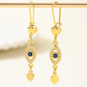 Wholesale Devil's Eye Drop Earrings For Women In Brass With 14K Real Gold Electroplated Finish And 0.03µm Thickness