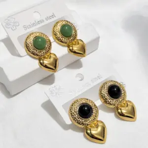 Wholesale Earrings Studs Cat's Eye Stone Heart Cast Earrings Titanium Steel Earrings For Banquet Fashion Show