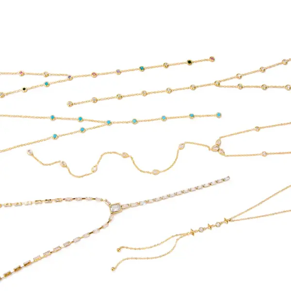 Wholesale Women's Classic Style 16K Gold Stainless Steel + Zircon White Zircon Zircon Cup Four-Pointed Star Y Chain Necklace Set