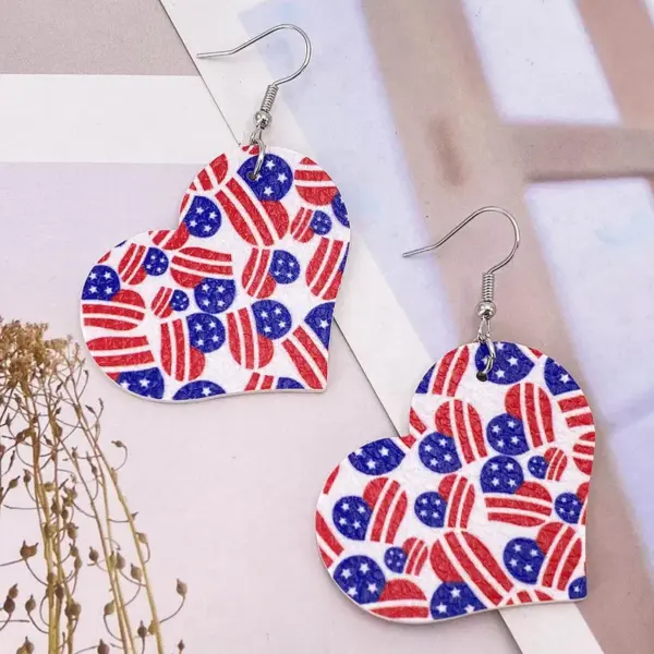oly-5a5fbe12291a868bb1f98b6f228a7aa4 Wholesale Independence Day Star Shaped Leather Earrings Multilayer PU Leather Jewelry Women's Fashion Accessories American Flag Design
