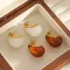 Wholesale Water Droplets Stud Earrings For Women In 304 Stainless Steel Featuring Hypoallergenic Design With 18K Real Gold Plated And Resin Inlay