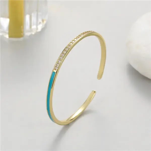 Wholesale Couple Circle Enamel Copper Bangle With Zircon Inlay In Simple Style
