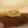Wholesale Women’s Crossover Rings With Zircon Inlay, Copper Base Featuring KC Golden Water Plated Bezel Setting