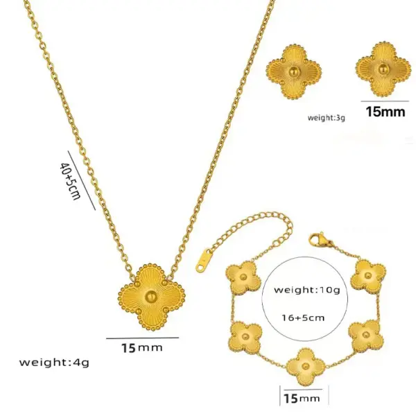 Wholesale Lucky Heart Jewelry Set For Women By Litmus, 304 Stainless Steel With 18K Real Gold PVD Coated, Featuring Cable Chain