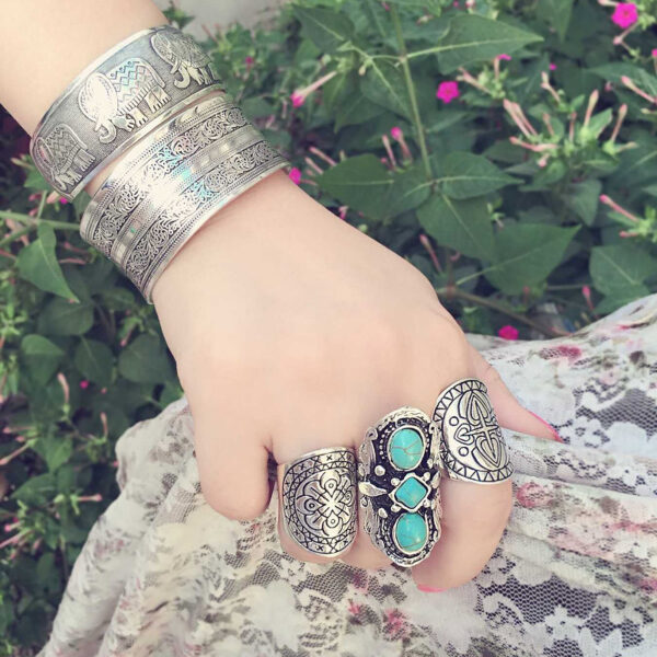 oly-5a930272c84583a62f31d74c34439540 Wholesale Ancient Silver Open Bracelet for Women Retro Bamiya Ethnic Style Carved Pattern Elephant Wide Bracelet Bracelet