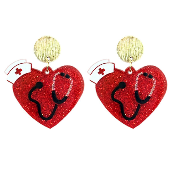 oly-5aa40681fb1c140ff0aa57b672d0917d Wholesale Supply Doctor Nurses Day Earrings Acrylic Pink Heart Nurses Clothing Stethoscope Fun Earrings