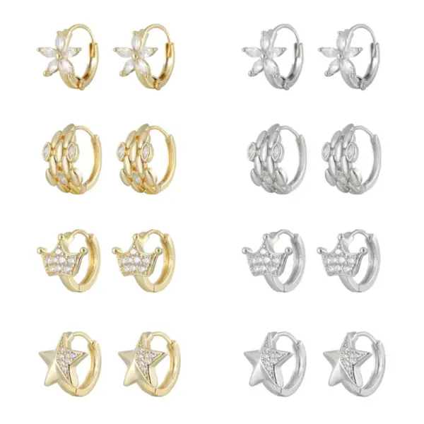 Wholesale Pentagram Earrings For Women With Copper Ear Pins, Electroplated And 14K Real Gold Plated Featuring Zircon Inlay