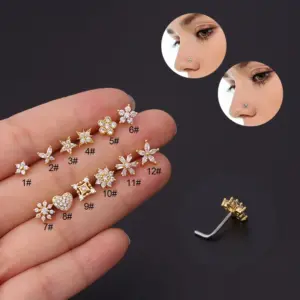 Wholesale 316L Stainless Steel Copper Ear Cartilage Rings & Studs Flower Waterproof Non Tarnish Surgical Steel Women'S