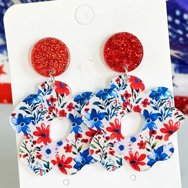 Wholesale Acrylic Floral Bohemian Earrings American Style Sensory Light Summer Independent Day Patriotic Wave Boho Geometric Pattern Women