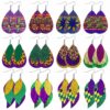 oly-5ab2d9571450c6ab904bc3890d8ea6a1 Wholesale Carnival Triple Leather Earrings Shiny Leaf Shape Earrings Bohemian Carnival Earrings