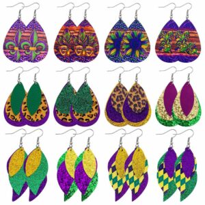 oly-5ab2d9571450c6ab904bc3890d8ea6a1 Wholesale Carnival Triple Leather Earrings Shiny Leaf Shape Earrings Bohemian Carnival Earrings